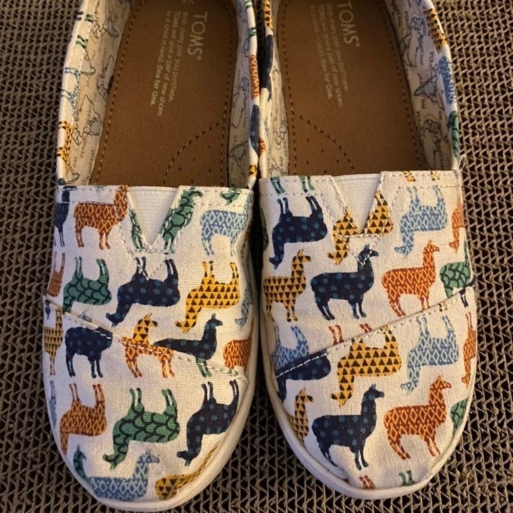 TOMS Llama Slip On Canvas Shoes
